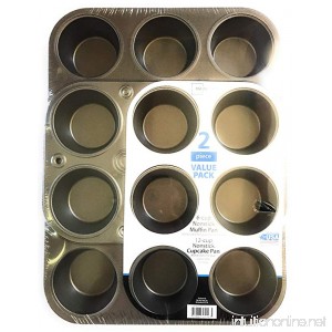 Mainstay Cupcake Pans Bakeware 2 piece set of 6 Well and 12 Well Nonstick Made in the USA - B072XWX2TL